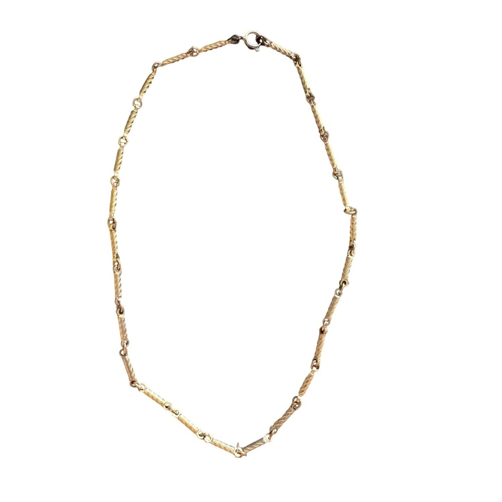 Gold Tone Twisted Bar Link Chain Necklace 15 Inch Minimalist Classic